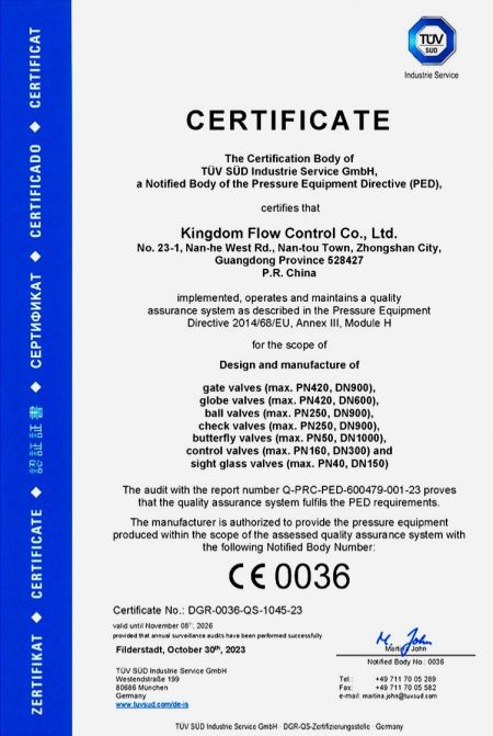 PED: PED 2014/68/EU is a mandatory directive for pressure equipment uses in the European Union. KI is certified with category III module H, which is full quality assurance including the requirements for design, manufacture, assembly, testing and packaging.