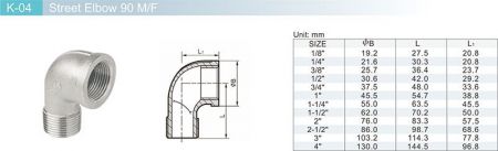 Detail1 of Pipe Fittings K04-Dimension